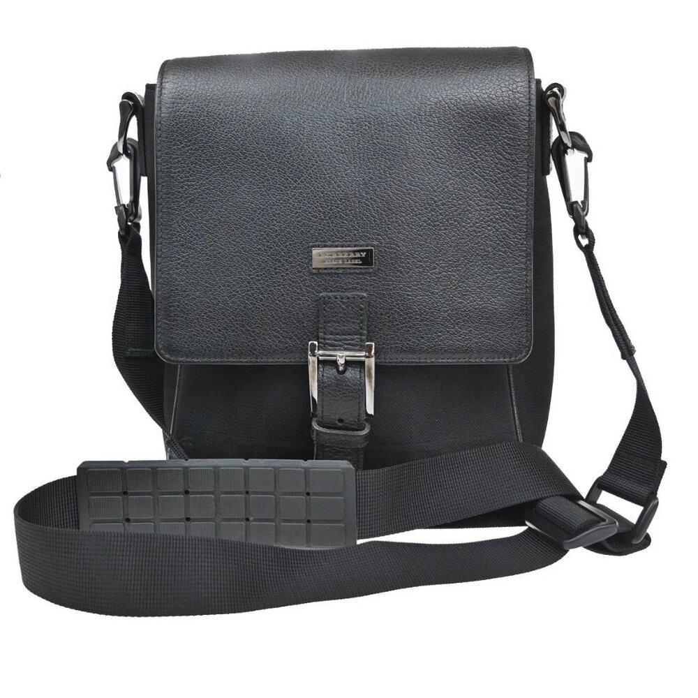 Burberry Black Label Shoulder Bag Crossbody Check Nylon Leather Black 67CA360